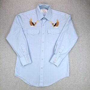 Silver Spur Western Shirt Mens‎ 15.5-33 Blue Embroidered Eagle Pearl Snap